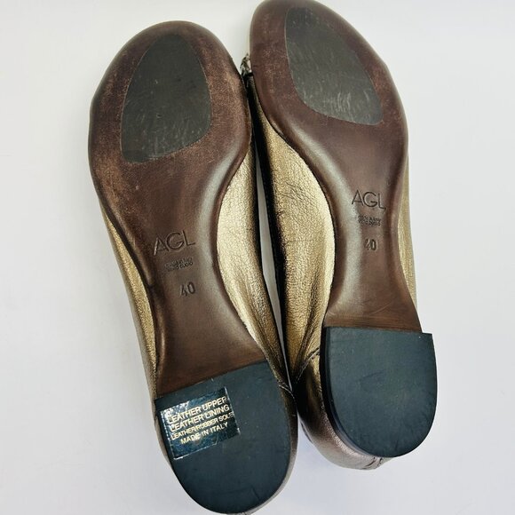 AGL Monika Cap Toe Ballet Flat Size 40 Platinum Leather Slip-On Flats Shoes - Picture 13 of 16